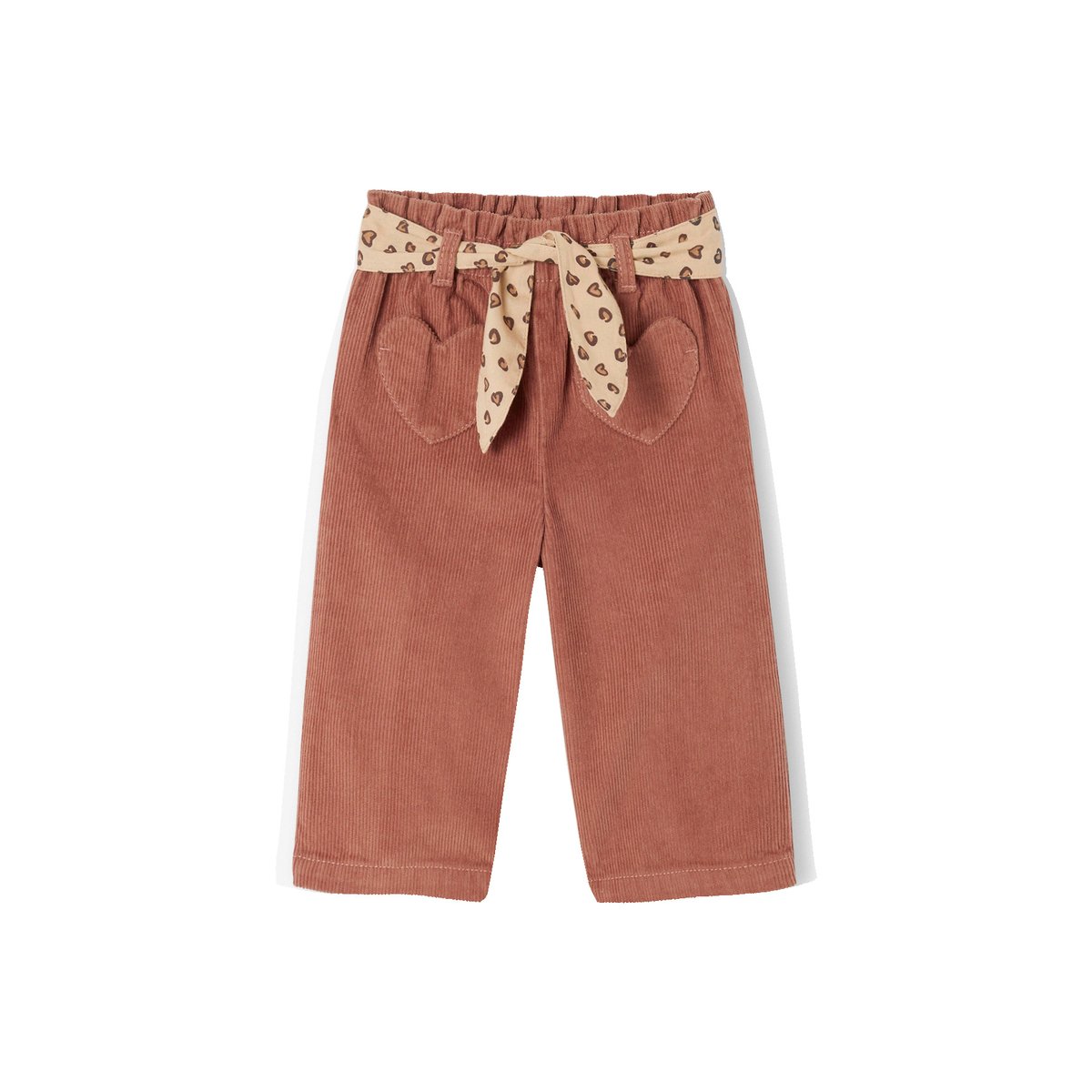 Pantalon bébé en velours côtelé avec ceinture "léopard" à nouer terracotta, VERTBAUDET