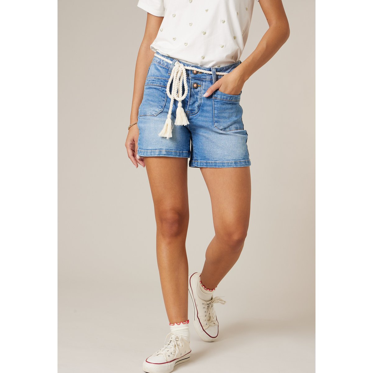 Short slim femme en jean MINA light stone used, DEELUXE