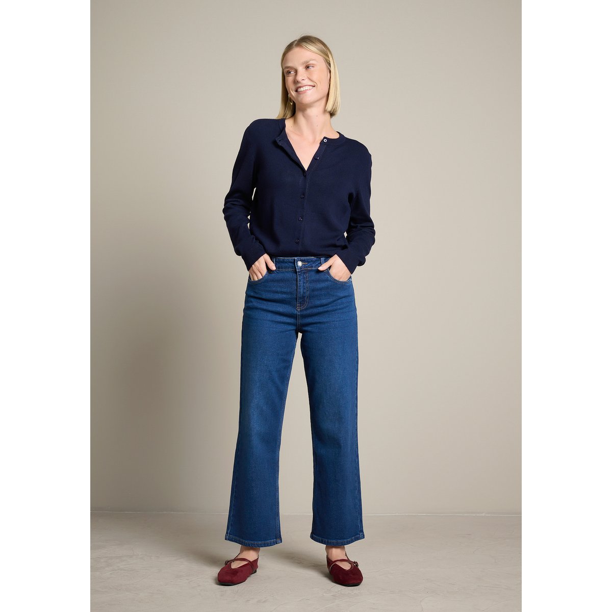 Jean taille haute coupe large dark blue, LOLALIZA