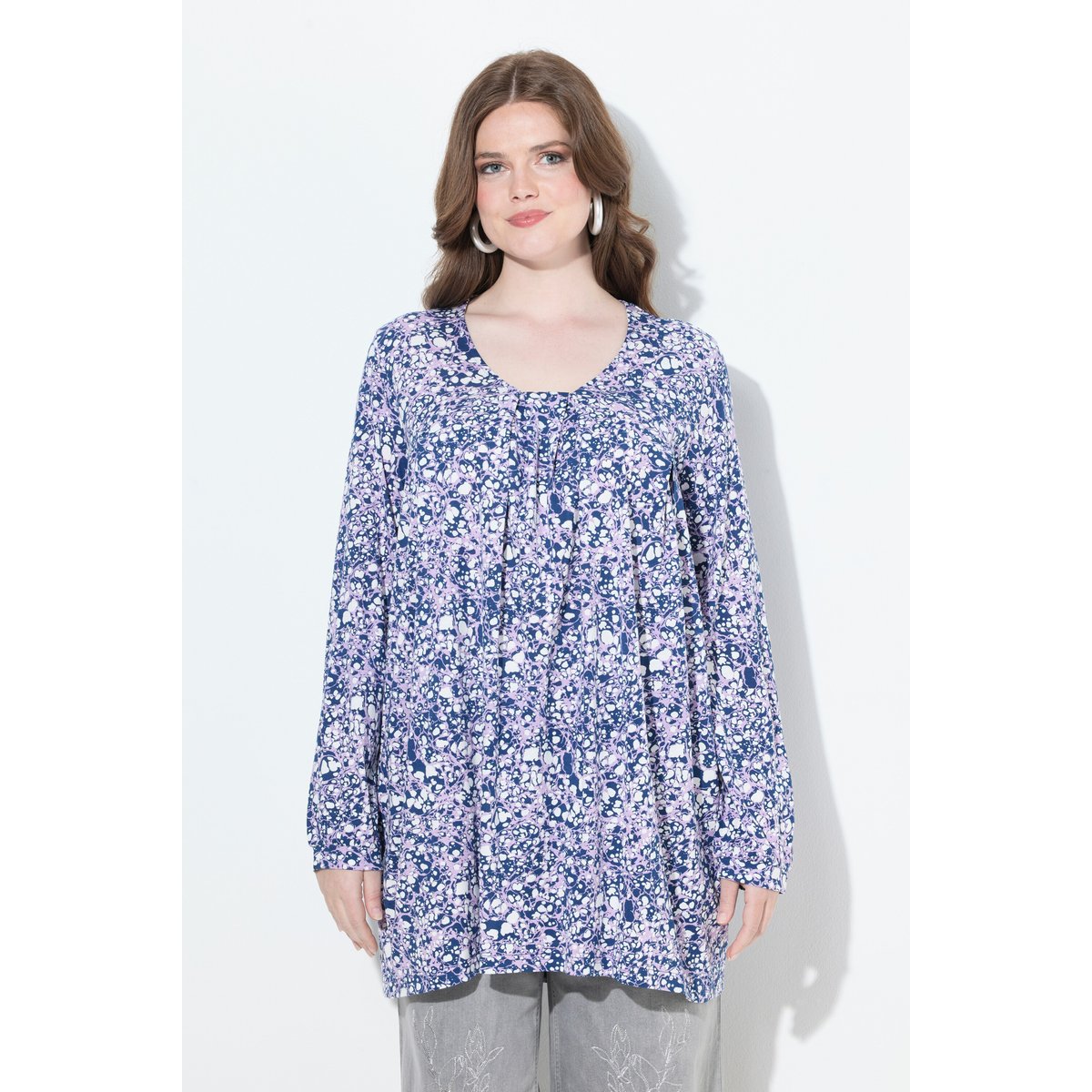 Blouse avec plis fantaisie bleu foncé, ULLA POPKEN
