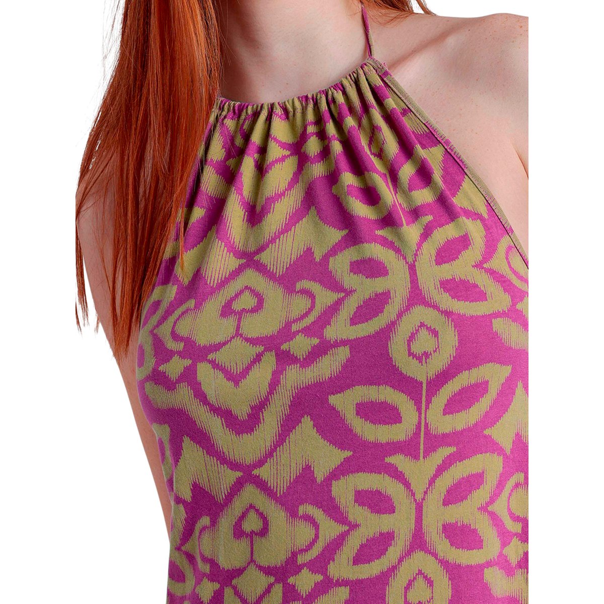 Robe estivale mi-longue dos nu Pink And Green violet, ADMAS