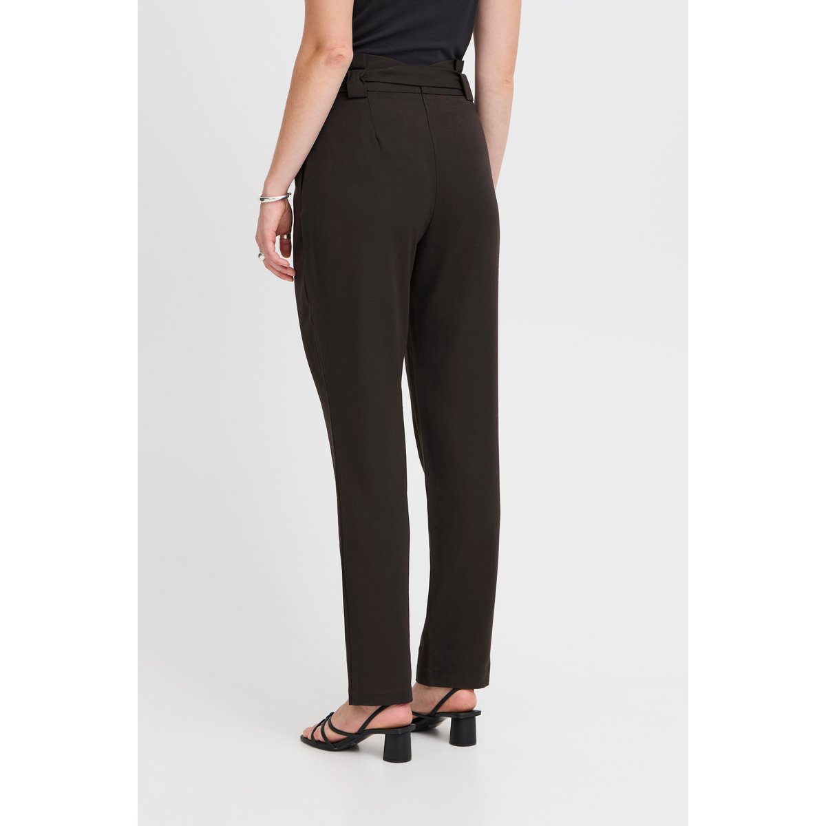 Pantalon taille paperbag, coupe droite noir, ICHI