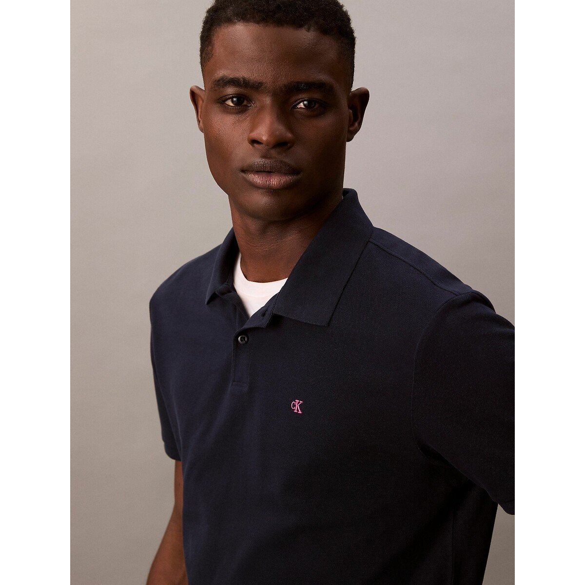 Cotton Pique Polo Shirt with Short Sleeves navy, CALVIN KLEIN JEANS