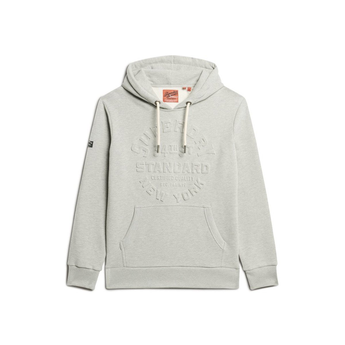 Sweat à capuche à logo en relief pierre ponce beige chiné, SUPERDRY