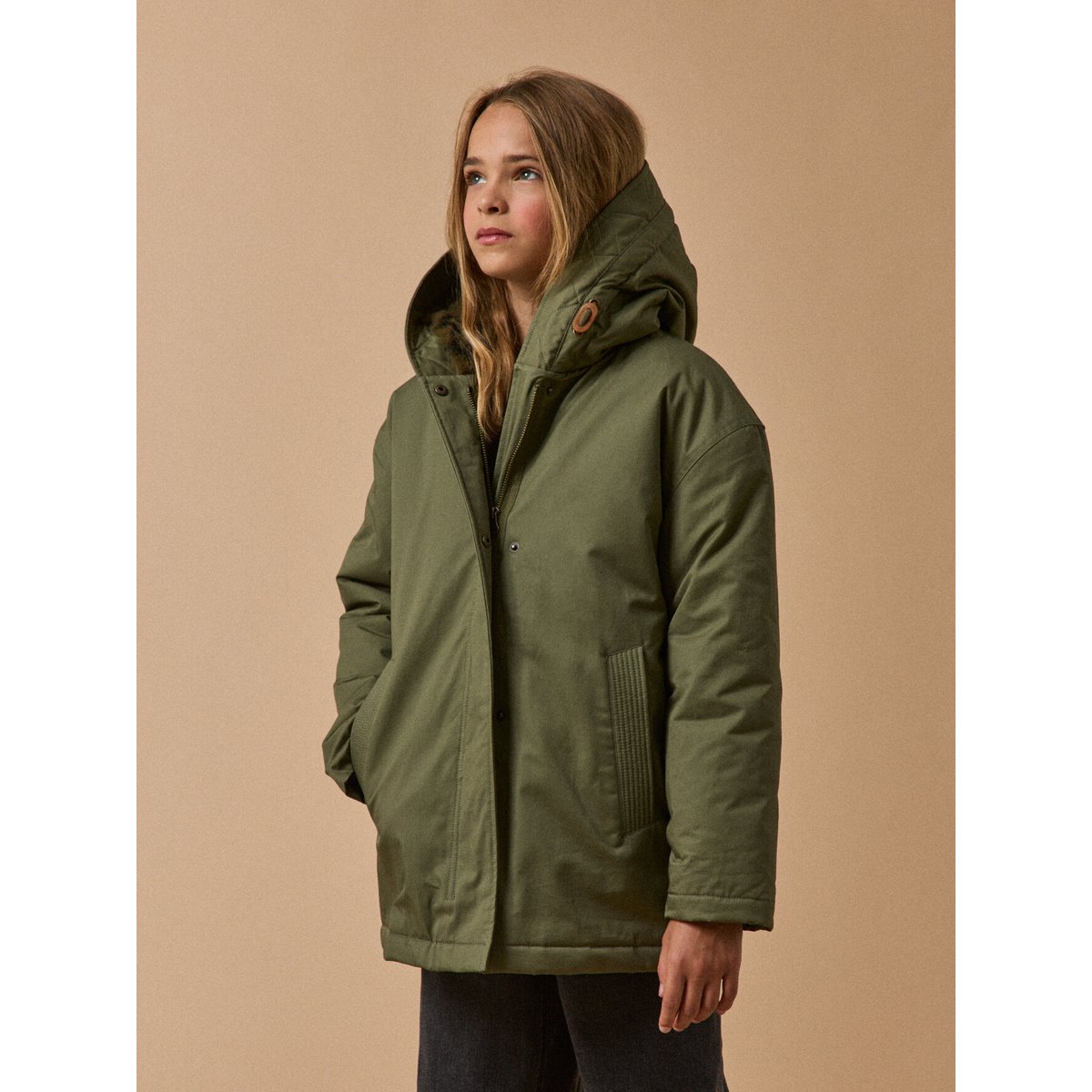Parka courte doublée léopard - Junior vert olive, CYRILLUS