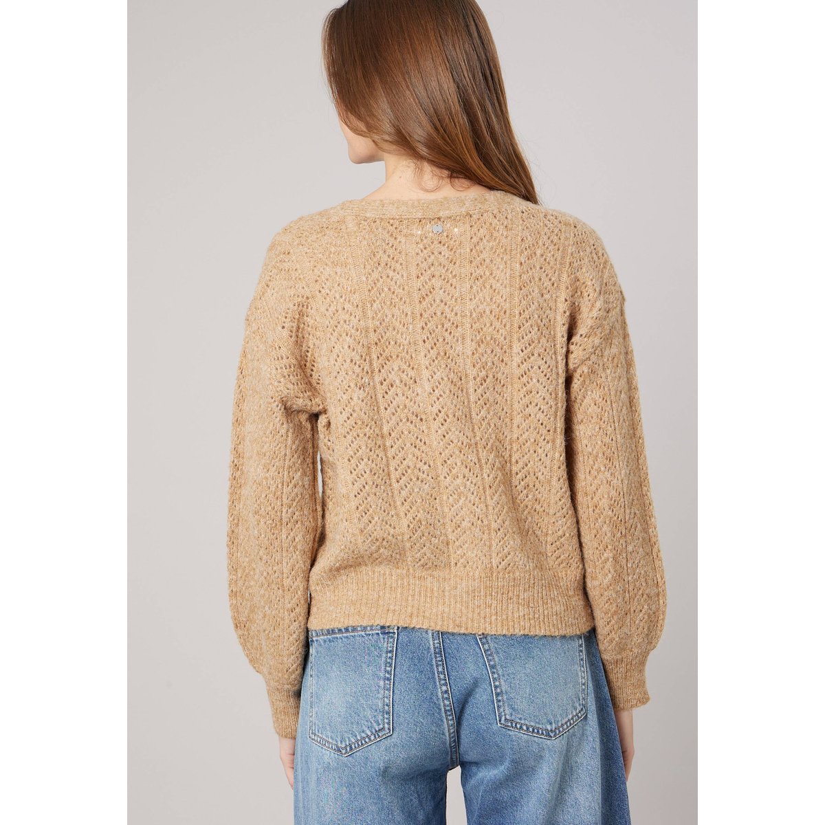 Gilet femme en maille ajourée DORFI camel, DEELUXE
