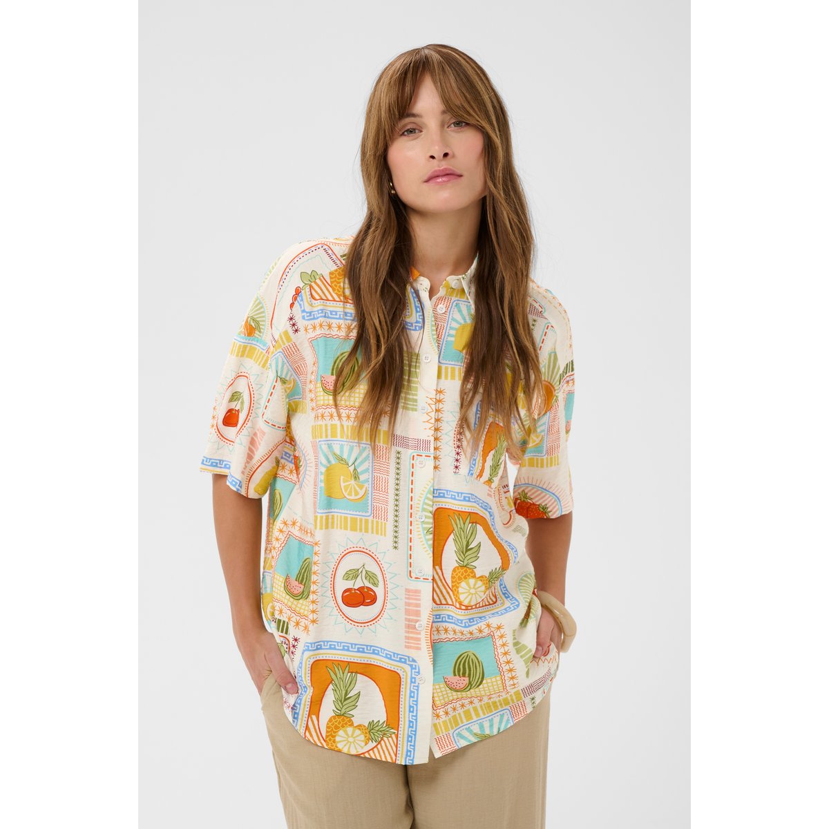 Chemise à manche courte multicolore orange fruits, CULTURE