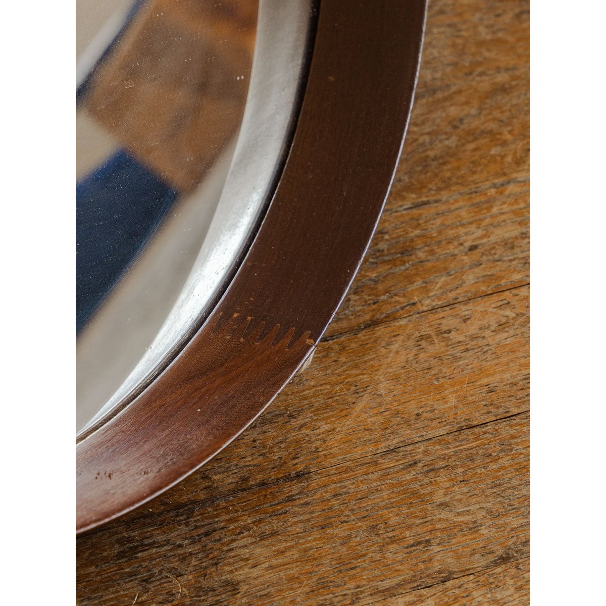 Miroir rond en palissandre Igor N°1184 - Bon état bois foncé, DEBONGOUT