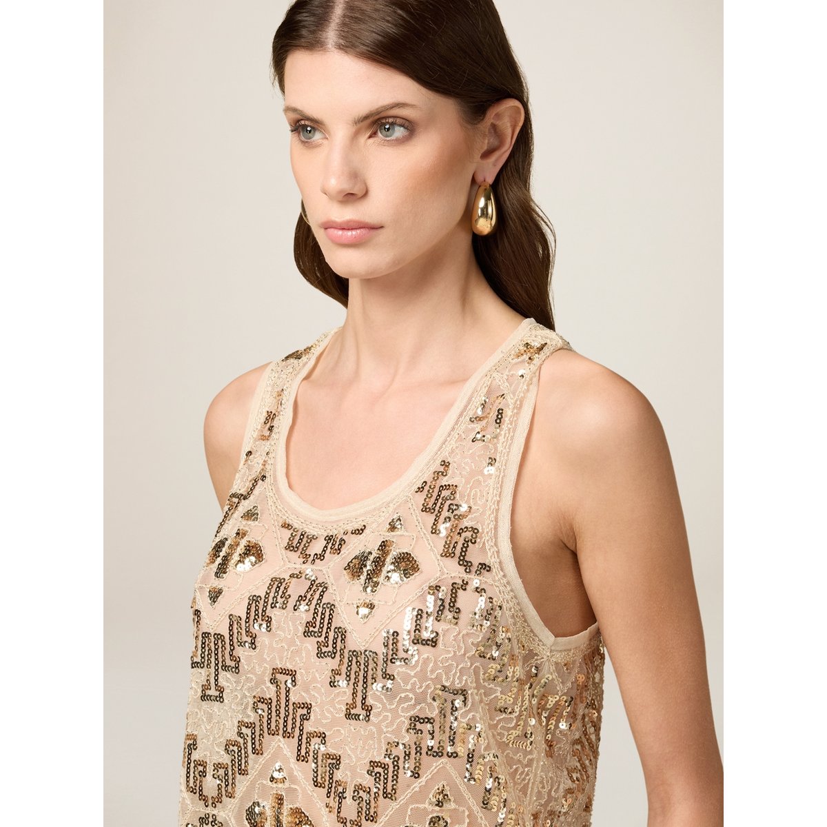 Embroidered tulle top oro, OLTRE