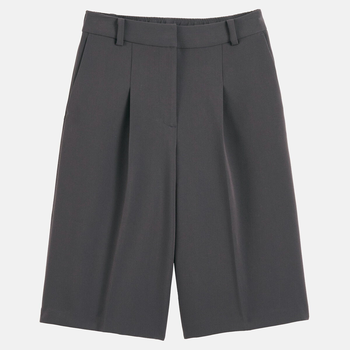 Bermudas largas con pinzas de poliviscosa antracita, LA REDOUTE COLLECTIONS