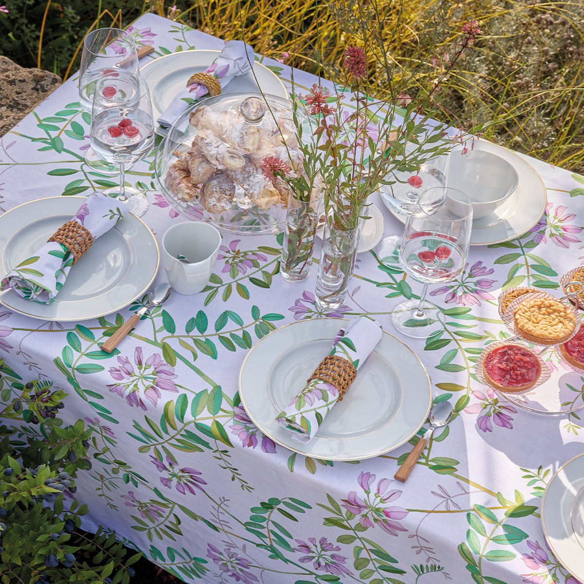 Nappe en Coton/Lin, POIS DE SENTEUR floral, LE JACQUARD FRANCAIS