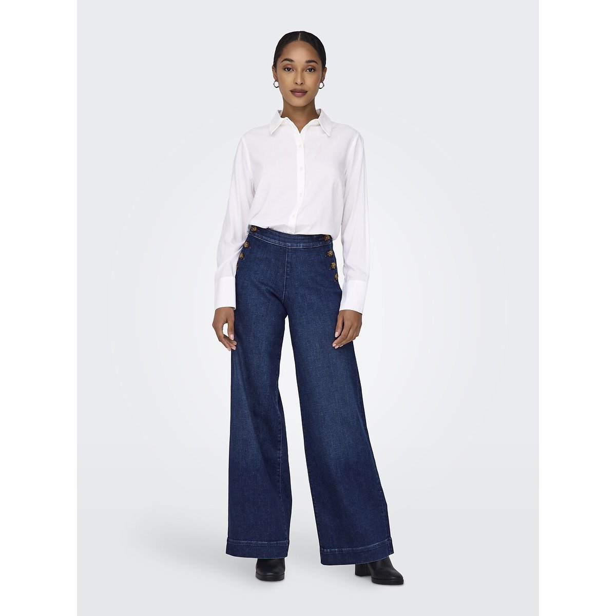 Jean large, taille haute dark blue, ONLY