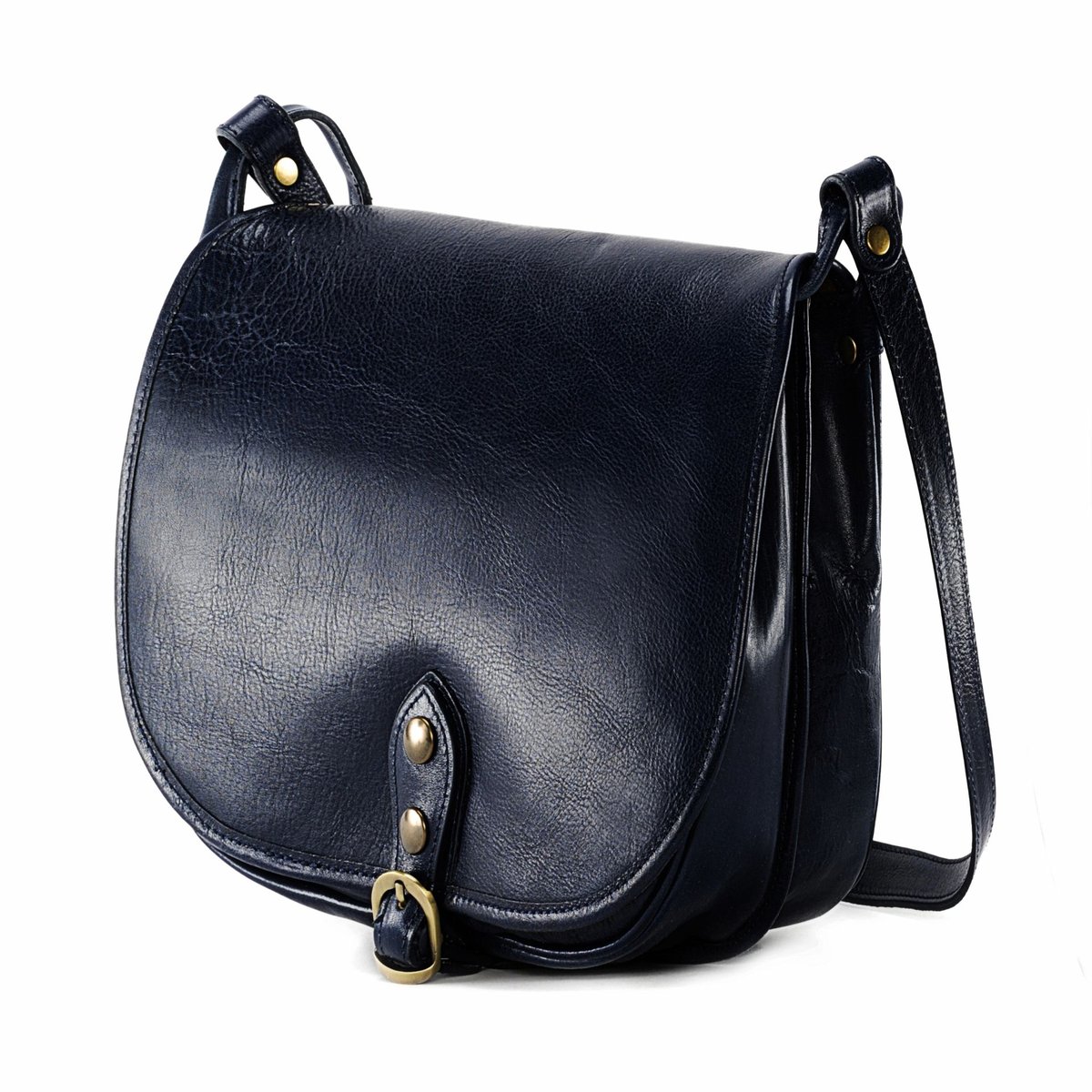 Sac bandoulière en cuir italien lisse VERLAINE bleu foncé, OH MY BAG