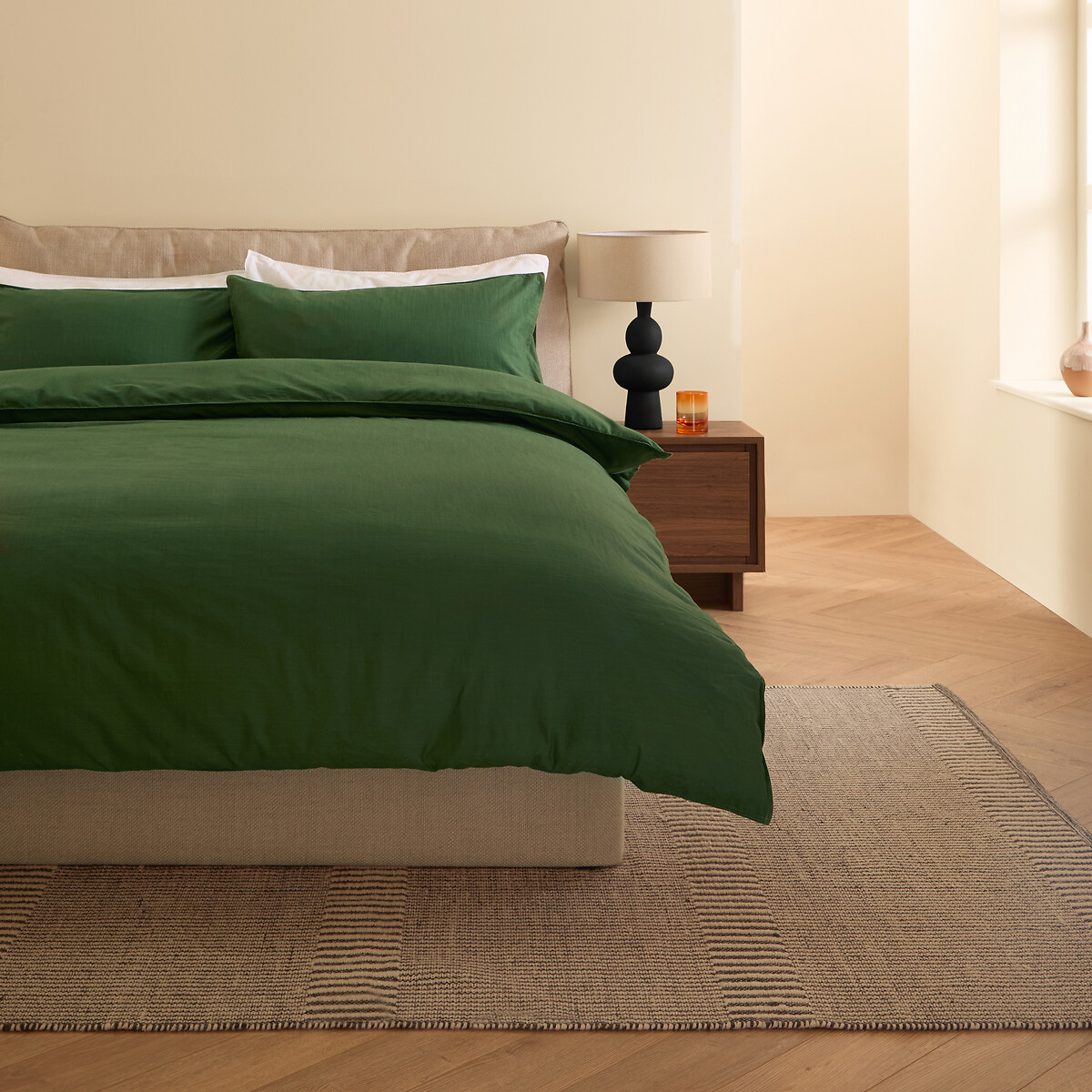 MADE.COM Textured 100% Cotton Duvet Cover and Pillowcase Set dark green, MADE