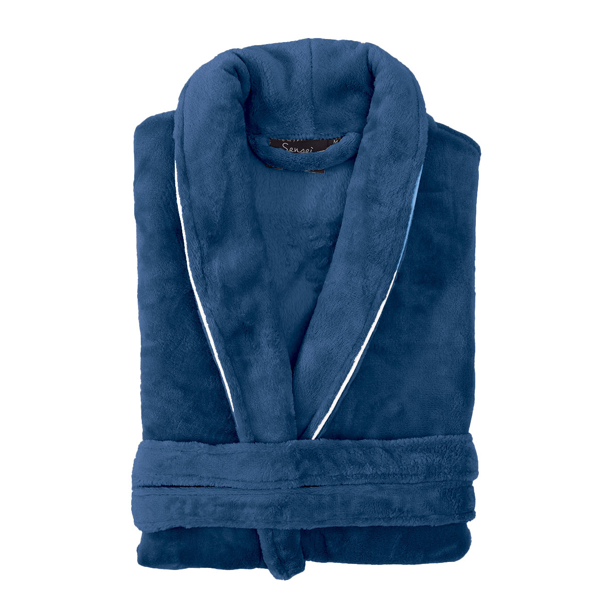 Peignoir polaire mixte avec passepoil KINSLEY denim, SENSEI MAISON