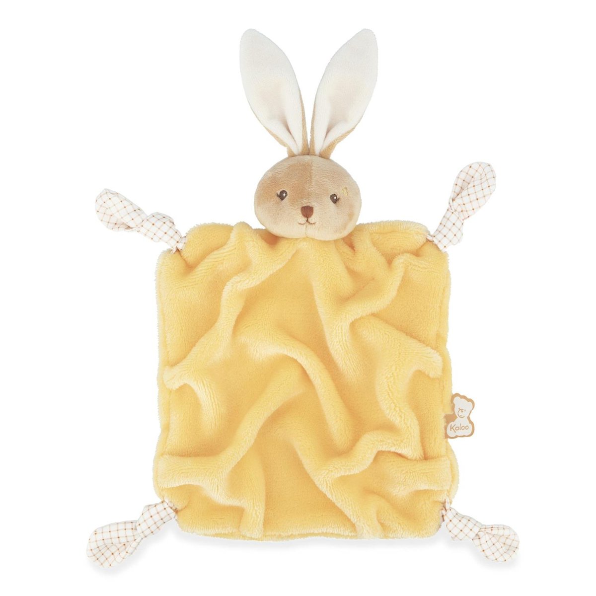 Doudou plat plume lapin 24 cm jaune, KALOO