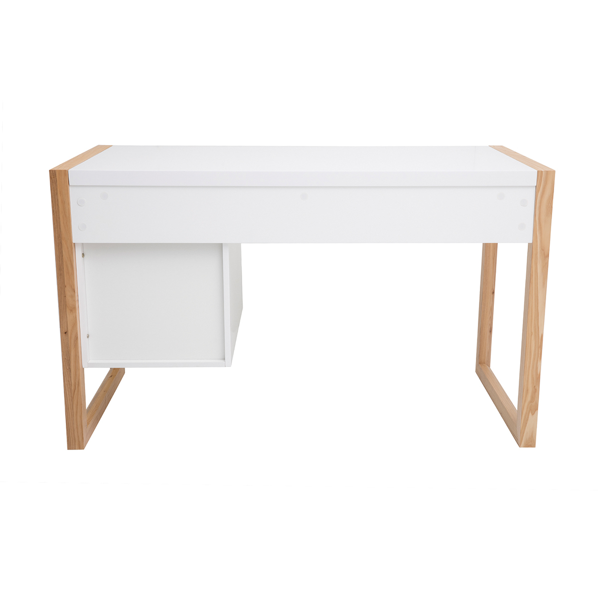 Bureau avec rangements 3 tiroirs scandinave blanc mat et bois clair frêne massif L130 cm ARMEL blanc, MILIBOO