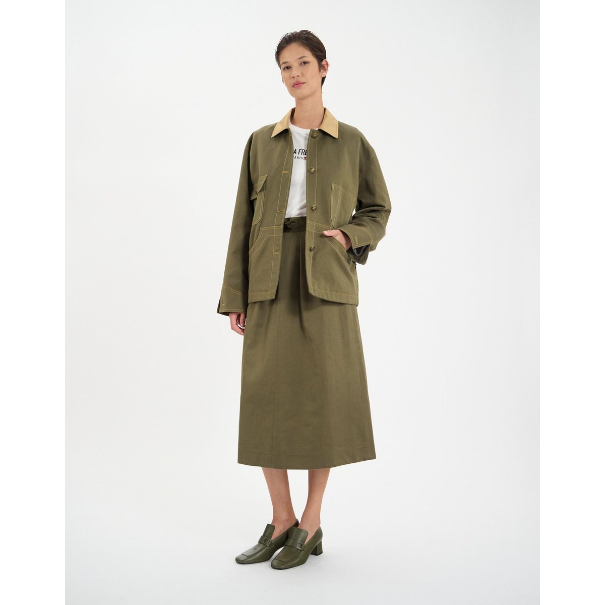 Veste de travail Melchior en coton kaki khaki, INES DE LA FRESSANGE PARIS