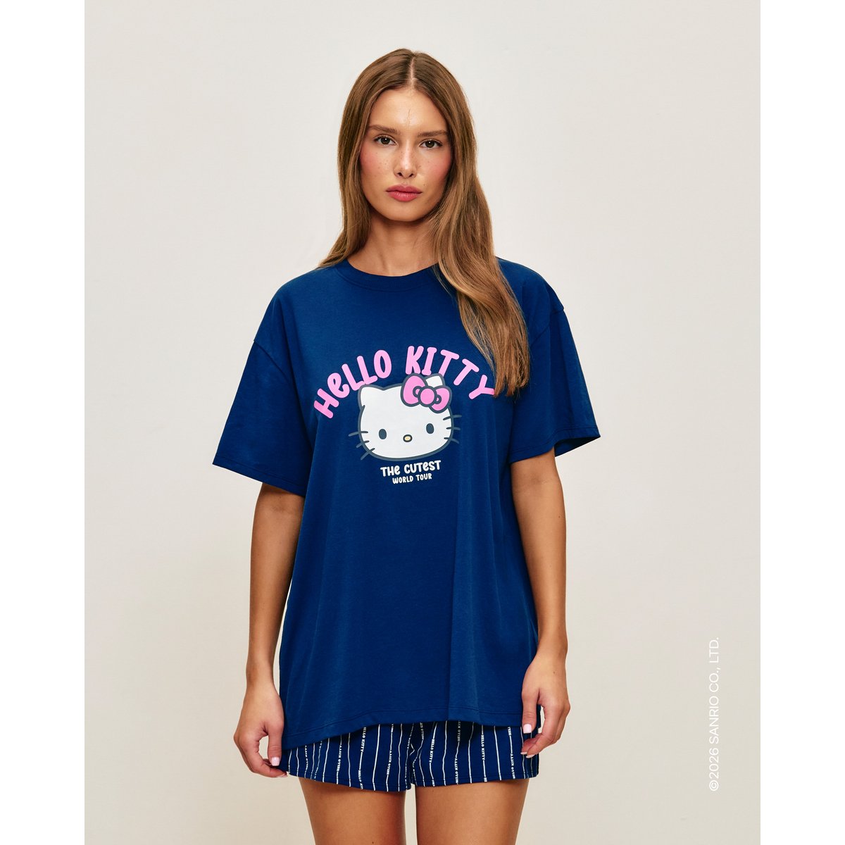 Ensemble t-shirt et short en jersey Hello kitty KITTYLIZ bleu marine, UNDIZ