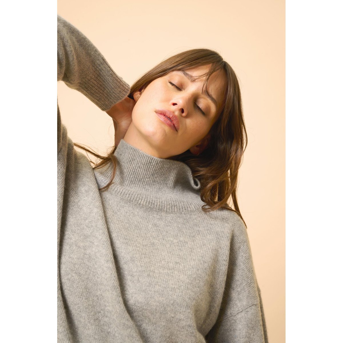 Pull Col Roulé 4 Fils Anthracite Chiné Louise gris anthracite chiné, JUST CASHMERE
