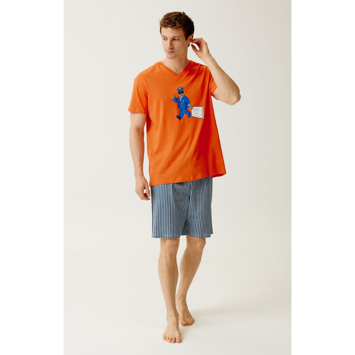 Pyjashort en jersey de coton léger imprimé Pilote de lit marine, ARTHUR