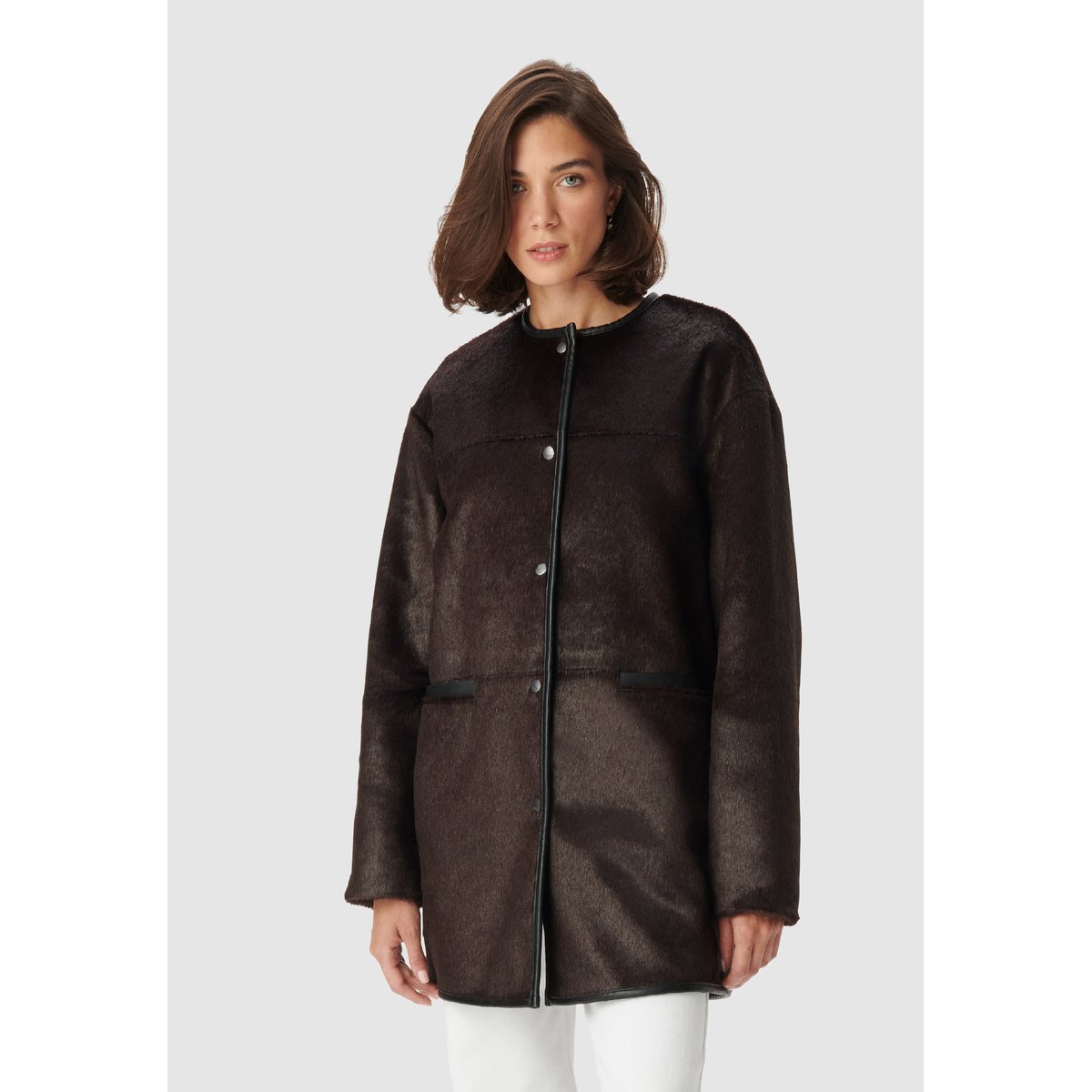 Manteau effet poulain marron foncé, IKKS