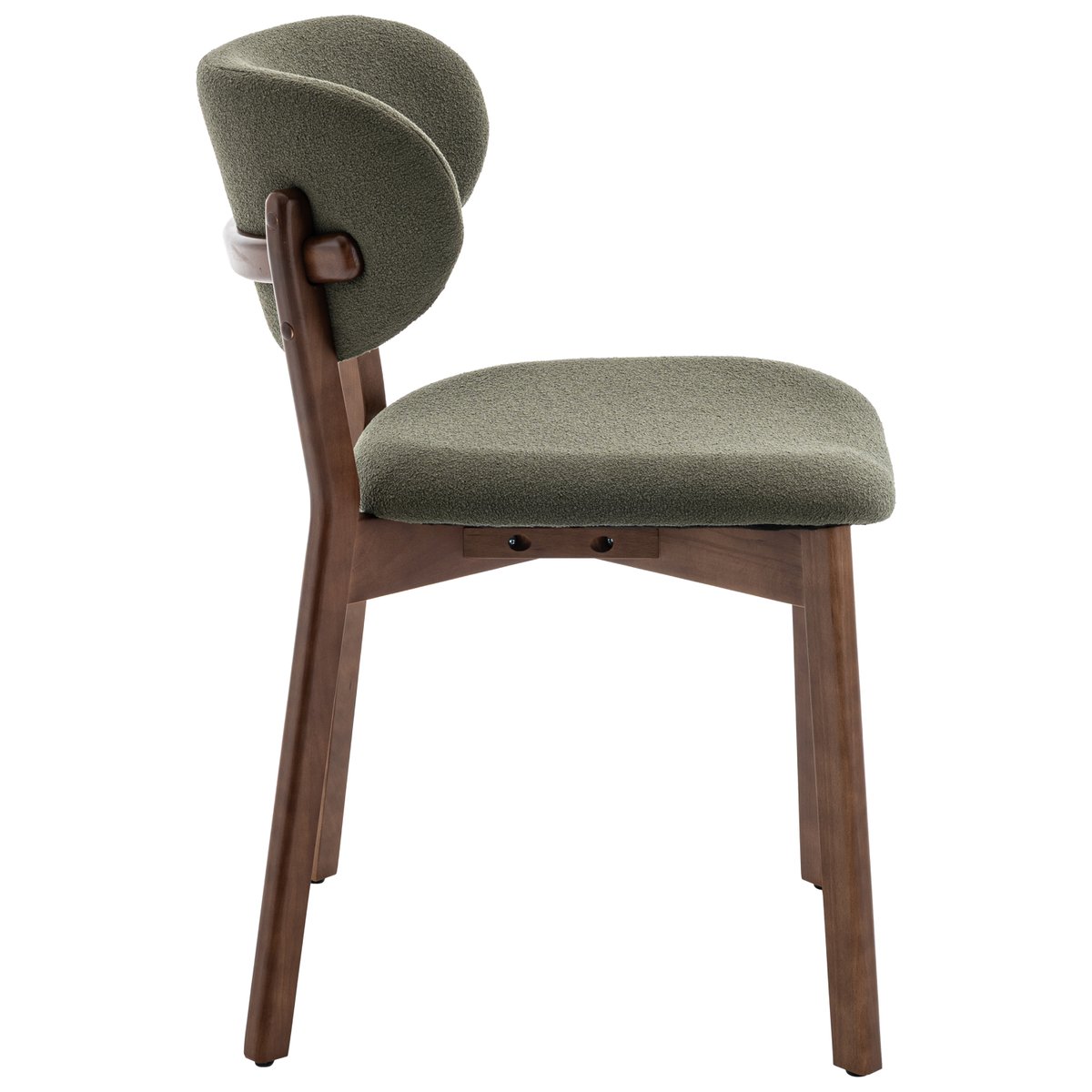 Lot de 2 chaises en bois et tissu boucle, AURA vert kaki, bois foncé, HAPPY GARDEN