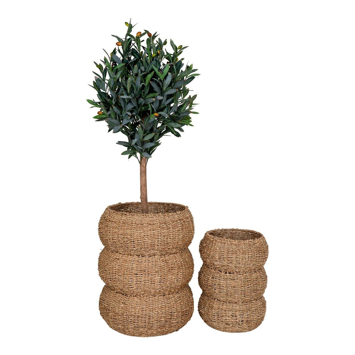 Cache-pot en jonc de mer pour grandes plantes, forme ronde (lot de 2) beige, PIER IMPORT