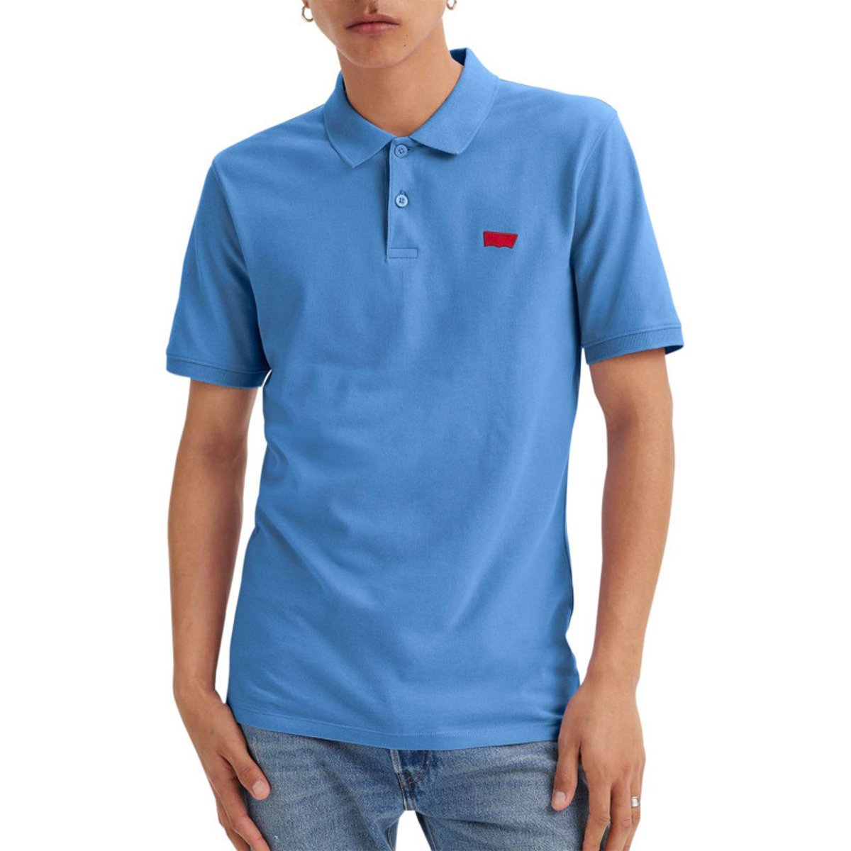 Polo en coton bleu en maille piquée avec une coupe slim et un col boutonné bleu, LEVI'S