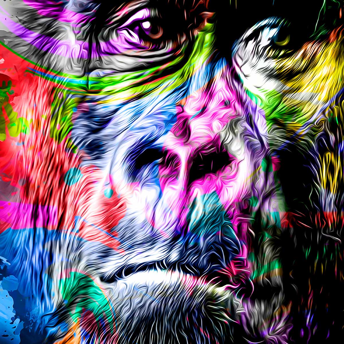 Affiche encadrée gorille pop art coloré affiche + cadre en métal - noir, HEXOA