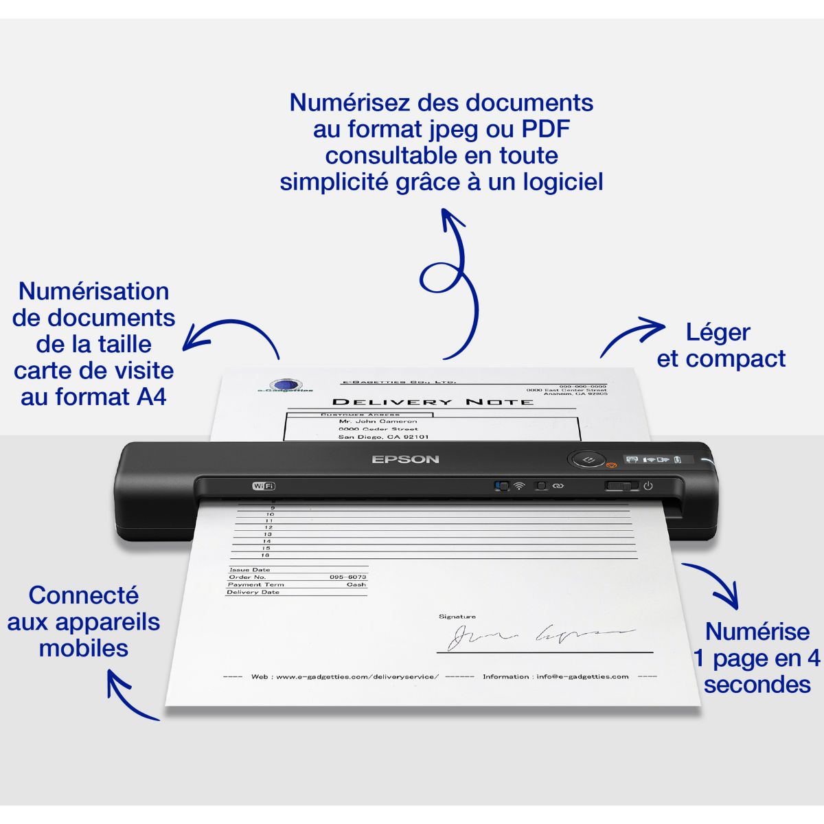 Scanner WorkForce ES-60W couleur unique, EPSON
