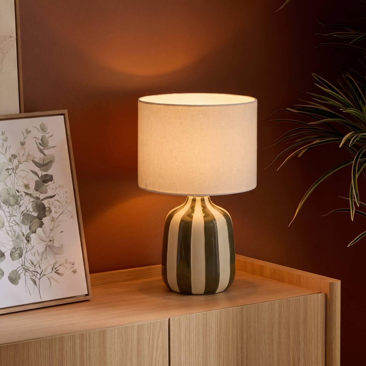 Lampe cylindrique en lin VILMA vert kaki, ATMOSPHERA