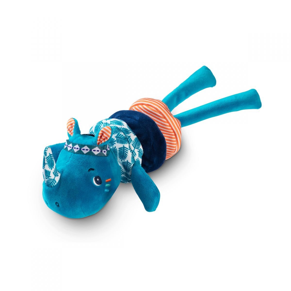 Peluche vibrante Marius le rhinocéros bleu, orange, blanc, LILLIPUTIENS