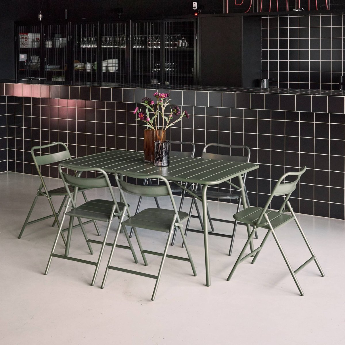 Table de jardin pliante métal + 6 assises AMELIA kaki, SWEEEK