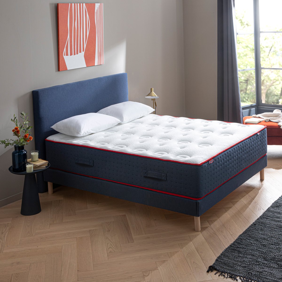Ensemble - Matelas ferme + sommier Bleu LE VERITABLE blanc, bleu foncé, DODO
