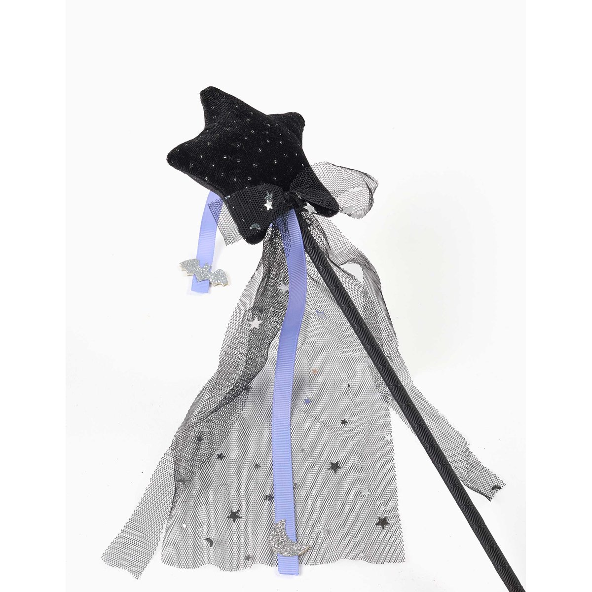 Baguette magique d'Halloween avec étoile en velours et nœud en tulle noir, ZIPPY
