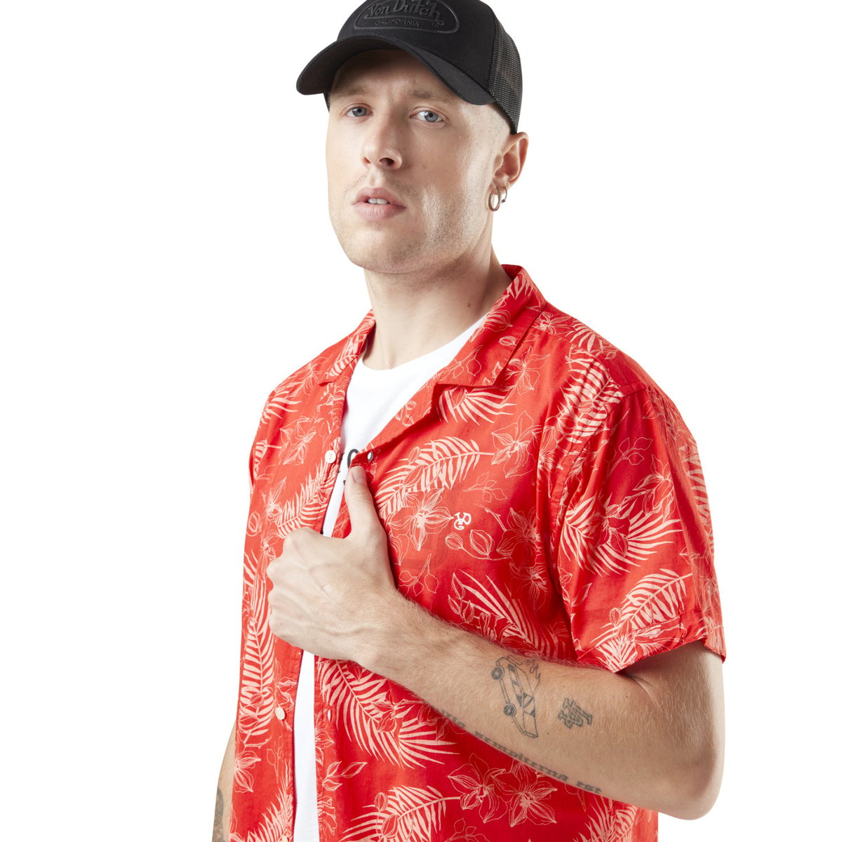 Chemise en coton Flower rouge/blanc, VON DUTCH