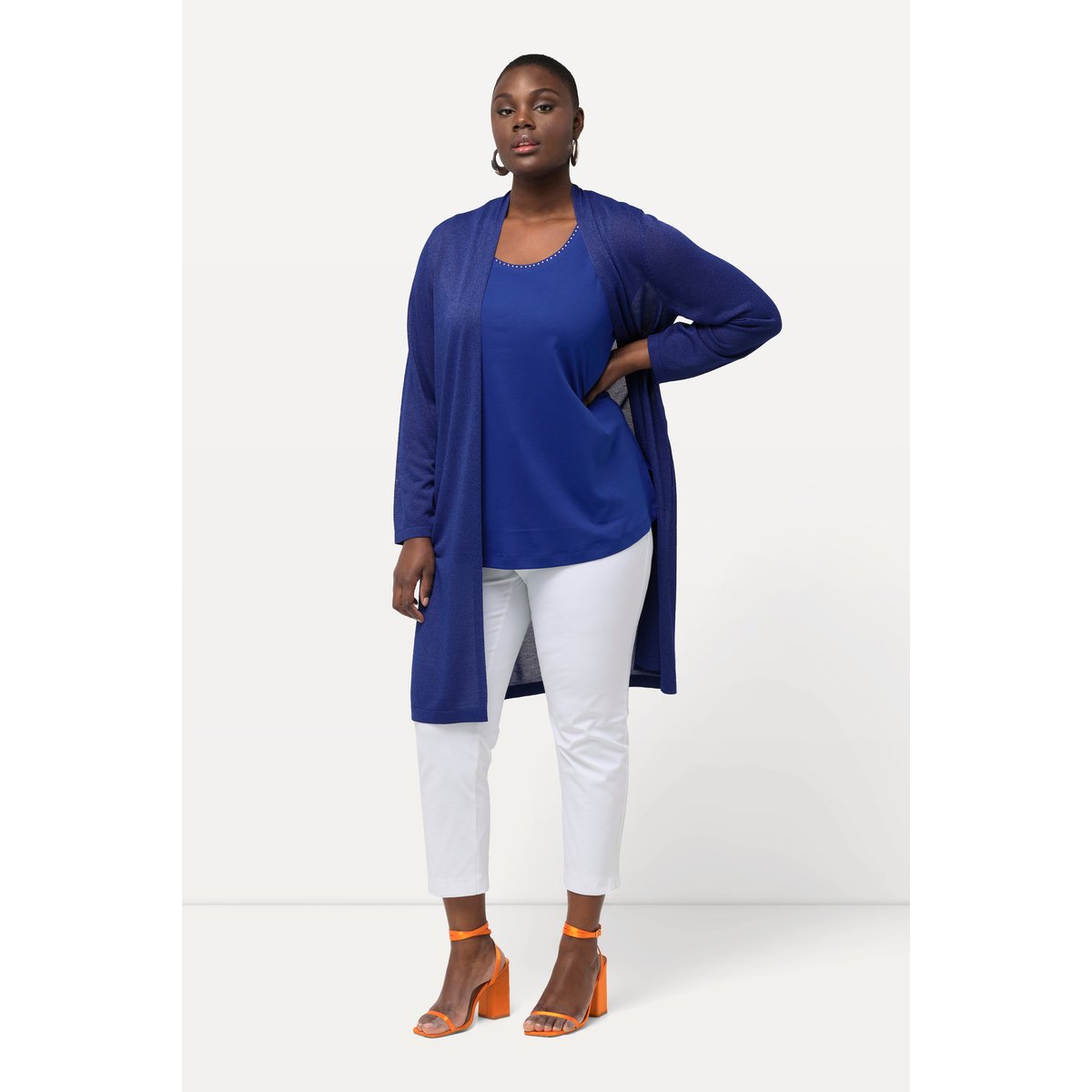 Cardigan long à encolure en V et col montant saphir foncé, ULLA POPKEN