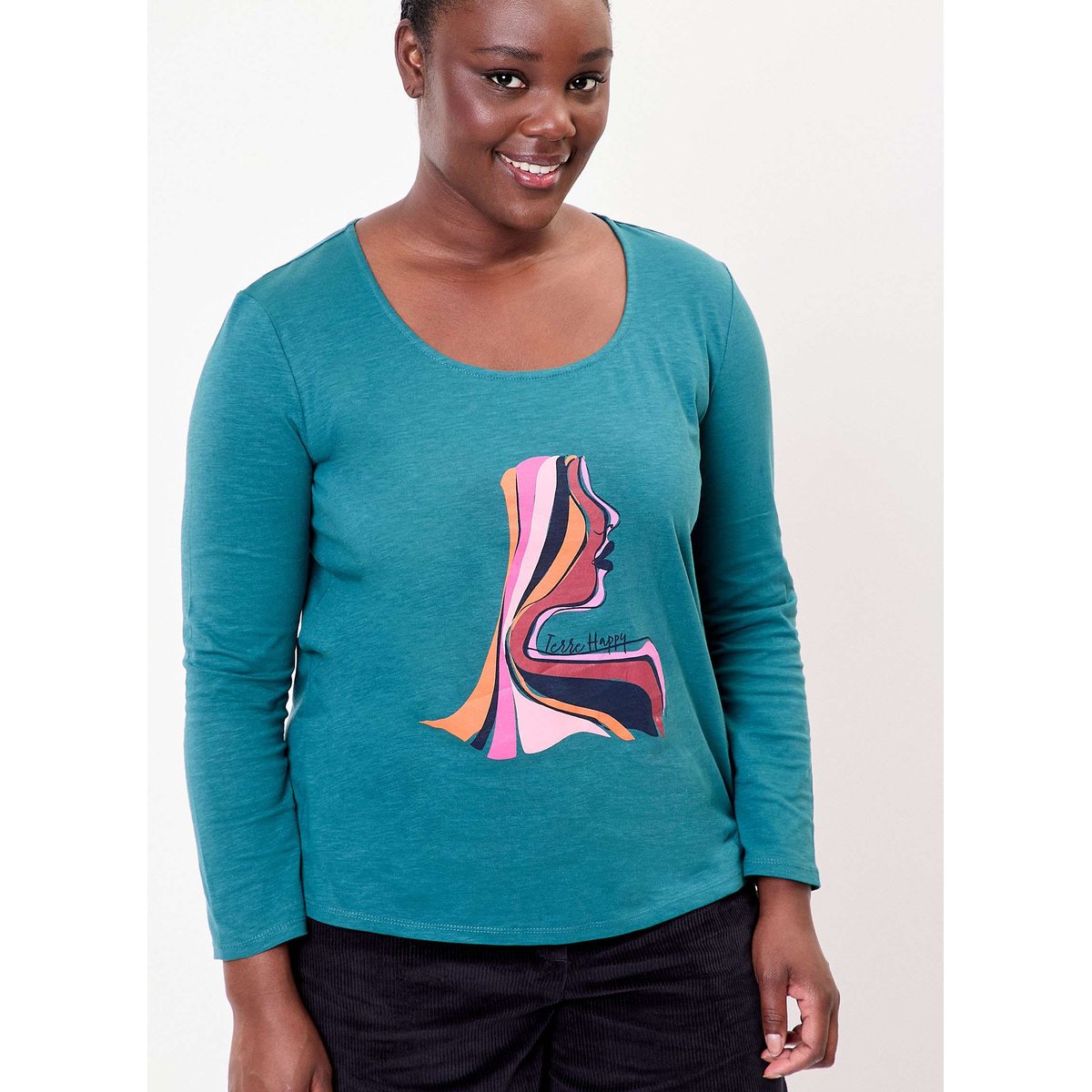 T-shirt coton flammé bio imprimé KANPUR vert mahala, LA FIANCÉE