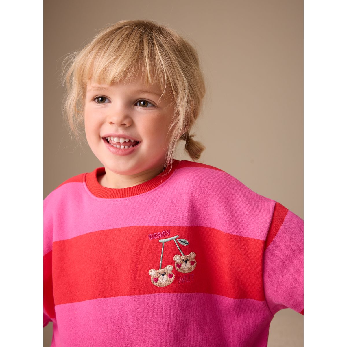 Sweatshirt de cou d'équipage rouge/rose rayé, NEXT