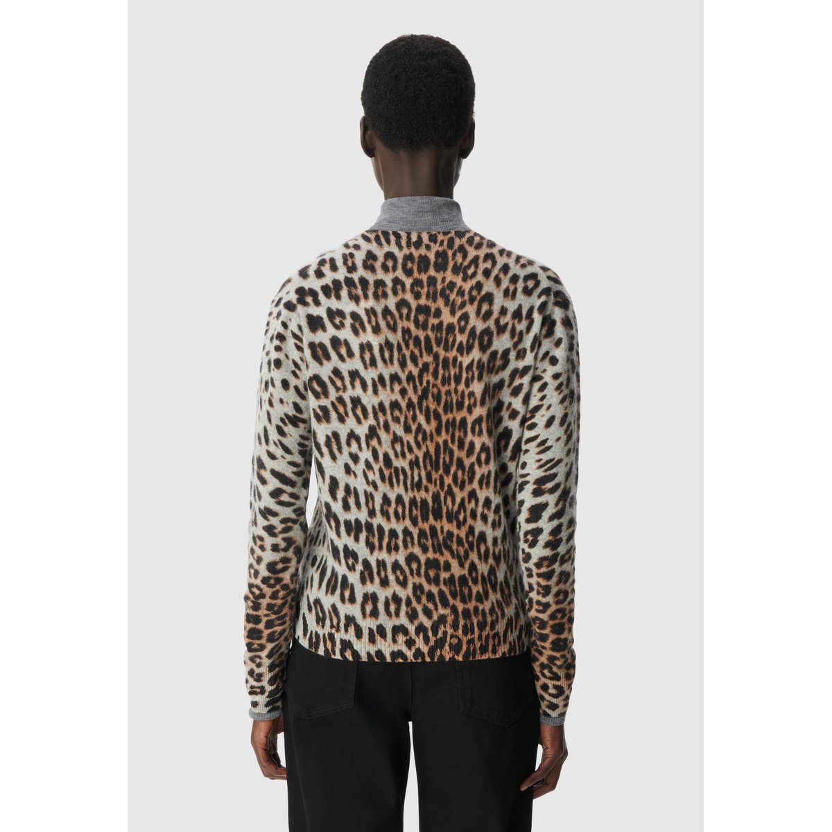 Pull tricot 100% cachemire motif léopard gris, IKKS