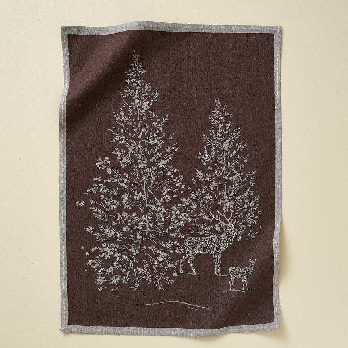 Torchon jacquard Trésor des forêts ma marron, SYLVIE THIRIEZ