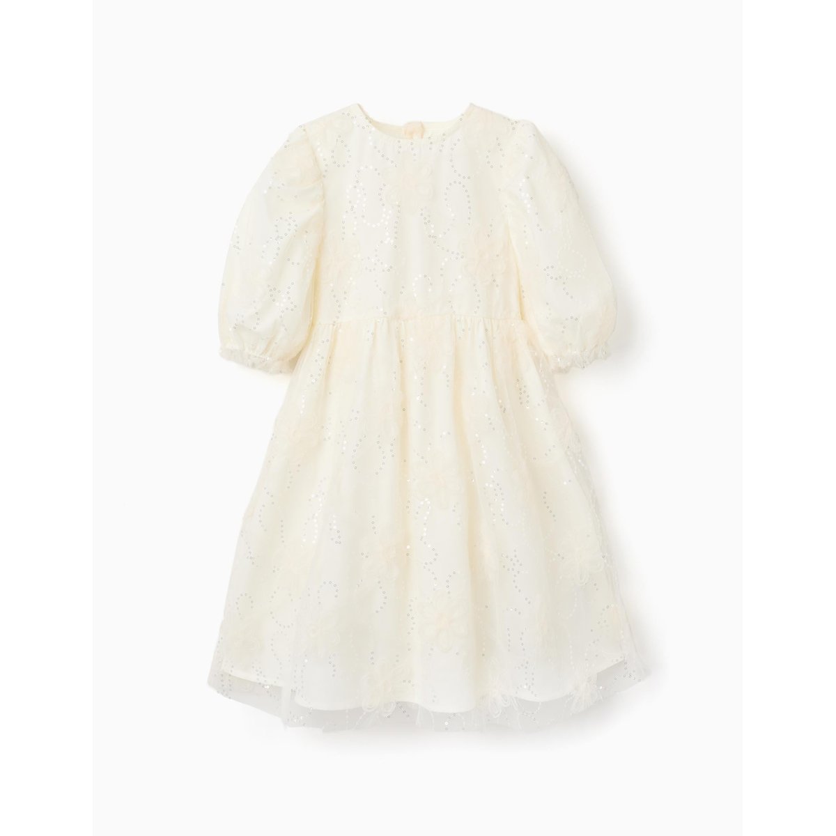 Robe à manches bouffantes et fleurs 3D blanc, ZIPPY