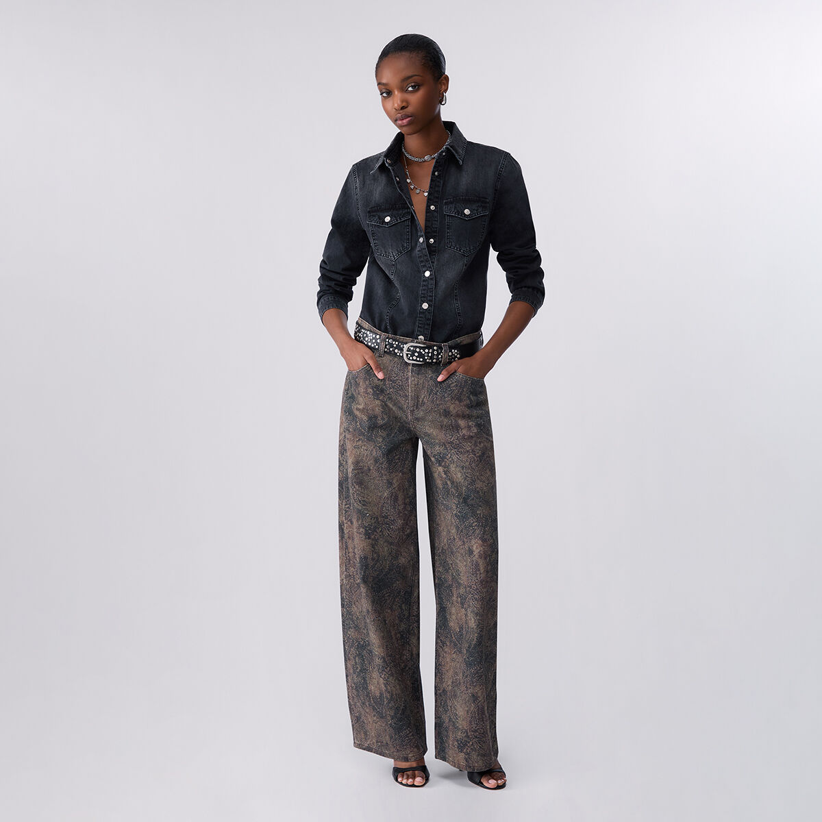 Chemise en denim coupe slim denim noir, LIU JO