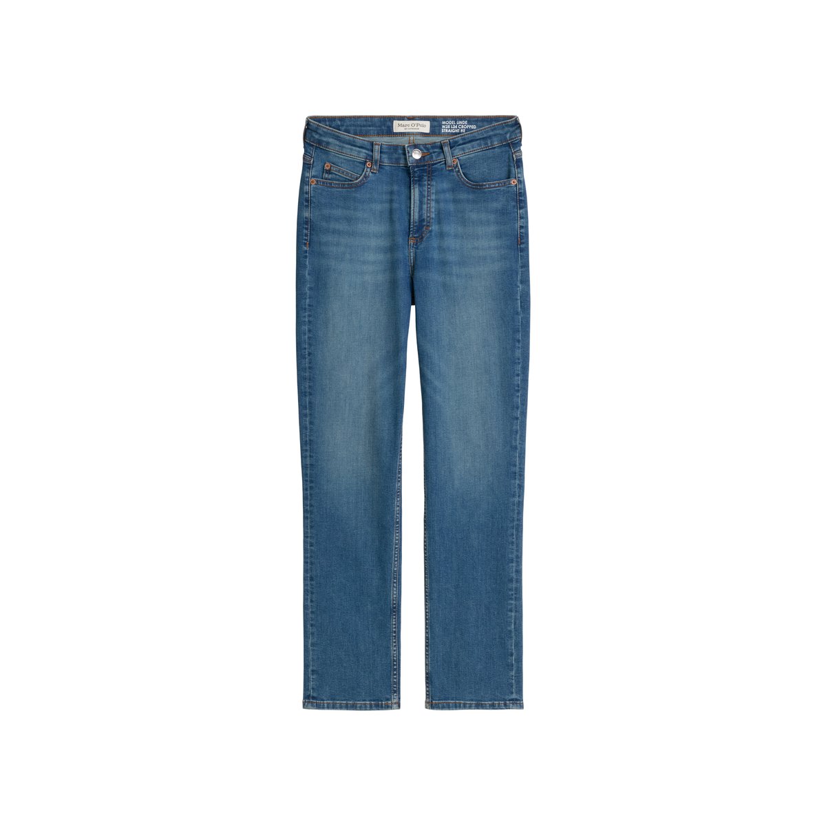 Jeans Modèle Linde straight cropped en denim stretch léger bleu moyen, MARC O'POLO