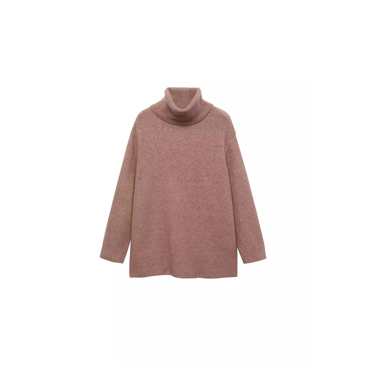 Pull-over maille col montant marron moyen, MANGO