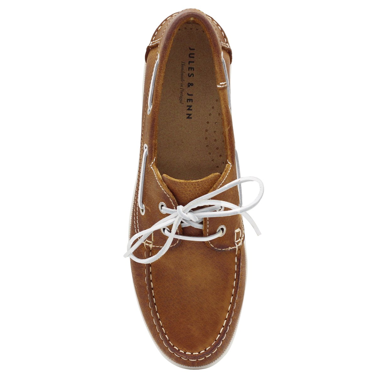 Chaussures bateau cuir mat brossé cognac, JULES & JENN