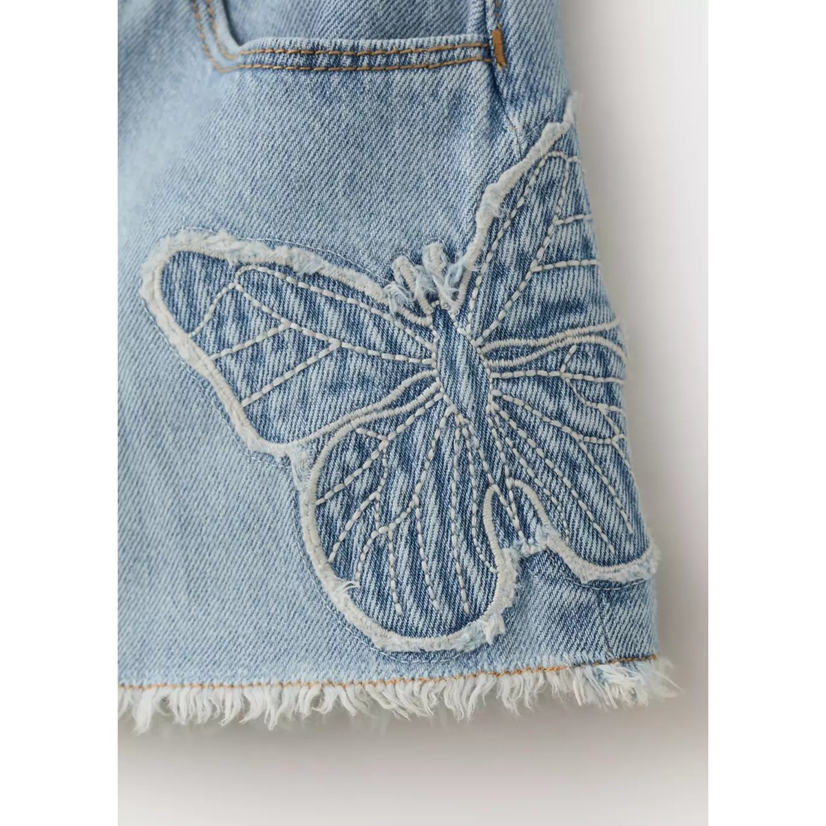 Short en jean papillon brodé bleu clair, MANGO BABY