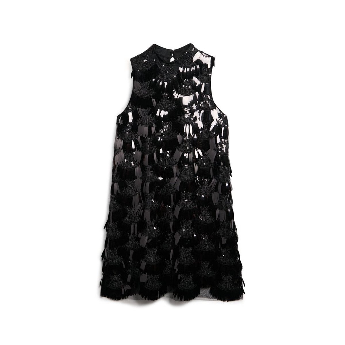 Robe trapèze à franges et sequins sequins noirs, SUPERDRY