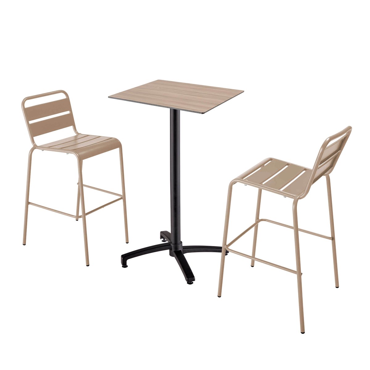 Table haute en HPL inclinable et 2 chaises hautes en métal, OPERA taupe, OVIALA